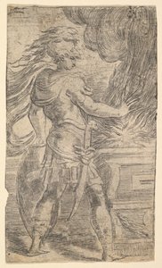 Mutius Scaevola mettant sa main dans les flammes, moitié gauche d