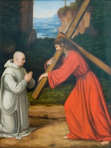 Christ portant la croix et moine chartreux