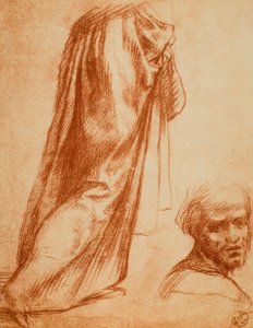 Étude de draperie et portrait masculin; dessin par Andrea del Sarto. Gabinetto dei Disegni e delle Stampe, Galerie des Offices, Florence