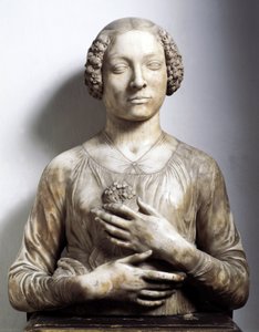 Femme avec un bouquet de fleurs Sculpture en marbre par Andrea di Francesco di Cione dit il Verrocchio (1435-1488) 1475-1480 env. Hauteur 58 cm Florence, Museo Nazionale del Bargello