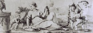 Figure féminine avec putti, composition allégorique, vers 1754, dessin d