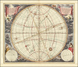 Carte céleste de 1660 illustrant les mouvements de la sphère droite (système de coordonnées équatoriales) et de la sphère oblique (système de coordonnées écliptiques). - Andreas Cellarius