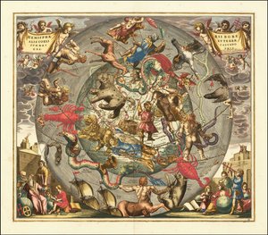 Carte céleste de 1708 - Haemisphaerii Borealis Coeli et Terrae Sphaeri Cascenographia - Andreas Cellarius