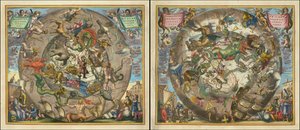 Hemisphaerii Borealis Coeli et Terrae Sphaerica Scenographia - Haemisphaerium Scenographicum Australe Coeli Stellati et Terrae - Andreas Cellarius