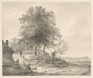 Paysage avec une maison sur une colline