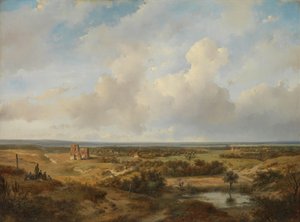 Vue des dunes avec les ruines du château de Brederode près de Santpoort
