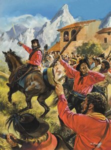 Guiseppe Garibaldi (1807-82) et son armée lors de la bataille contre les troupes royales néopolitaines (gouache sur papier) - Andrew Howat