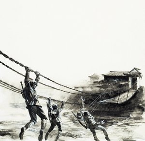 La bataille du pont de Luding (gouache sur papier) - Andrew Howat