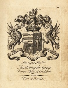 Blason du très honorable Anthony de Grey, 3e baron Lucas de Crudwell et comte de Harold