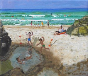 Fun in the sea pool, St Ives, 2024 (huile sur toile) - Andrew Macara