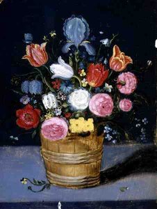 Nature morte de fleurs dans une cuve en bois - Andries Daniels or Danielsz