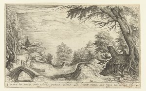 Paysage avec un cerf sur un pont - Andries Jacobsz. Stock