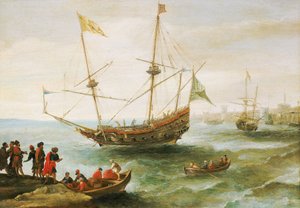 Un Algérien ancré dans un port de Barbarie (nom donné à la côte nord-africaine, du 16e au 19e siècle par les Européens). Peinture à l