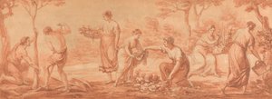 Un frise : hommes plantant des arbres, femmes cueillant des fleurs et arrosant des fleurs - Angelica Kauffmann