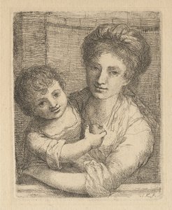 Une mère tenant un enfant avec une pomme - Angelica Kauffmann