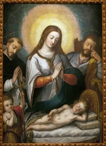 La Sainte Famille avec Saint Jean-Baptiste et Saint Dominique. Peinture d