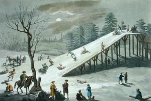 Glissade de neige dans un parc public russe, début du 19e siècle