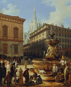 Vue de rue à Milan, avec la cathédrale en arrière-plan
