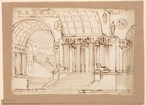 Décor de scène, bâtiment antique avec voûtes