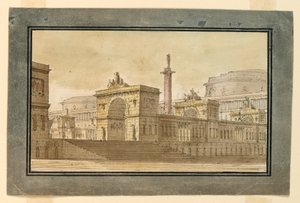 Décor de scène, groupe de bâtiments du palais