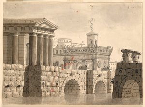 Décor de scène, palais et rivière - Angelo Toselli