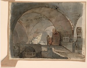 Décor de scène, espace voûté souterrain avec tombes - Angelo Toselli