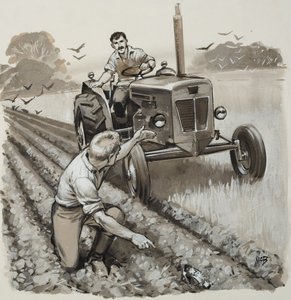 Agriculteur découvrant une relique antique (gouache sur papier) - Angus McBride
