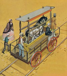 Locomotive à chevaux (lithographie couleur) - Angus McBride