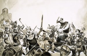 Guerriers maures attaquant les forces espagnoles en 711 - Angus McBride