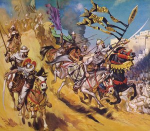 Saladin et ses Sarrasins (lithographie couleur)