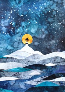 Un phare hivernal au clair de lune - Ania Witwitzka