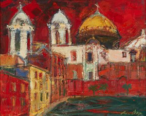 Cathédrale de Cadix et bâtiments, ciel rouge - Ann Oram