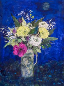Fleurs de minuit, fond bleu profond