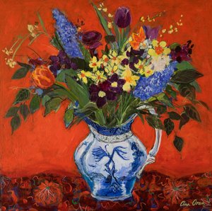 Fleurs de printemps sur fond rouge, 2017