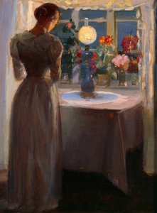 Jeune fille devant une lampe - Anna Kirstine Ancher