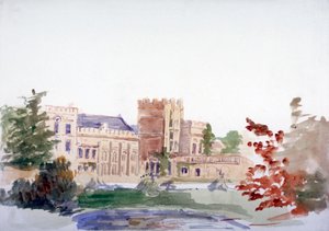 Château vu à travers les arbres, vers 1864-1930