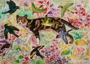 Tabby et les oiseaux, 2019 (acrylique)