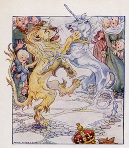 Comptine : Le lion et la licorne (lithographie en couleur)