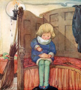 Petit Jack Horner assis dans un coin, mangeant une tarte de Noël