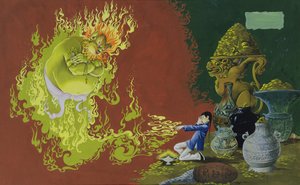 Aladdin, illustration de Deans Gold Medal Book of Fairy Tales Number 2 pub. par Dean & Sons Ltd., 1965