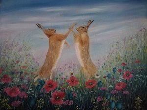 Lapins dansants dans un champ de coquelicots - Annette Armitage