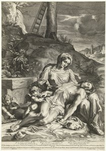 Pietà, gravée par Pieter de Bailliu - Annibale (after) Carracci