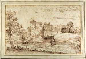 Paysage avec un château et les ruines d