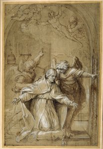 Saint Grégoire assisté par des anges priant pour les âmes au Purgatoire