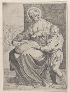 La Vierge assise tenant un coussin sur ses genoux avec le jeune Christ debout à droite, 1580-1600 - Annibale Carracci