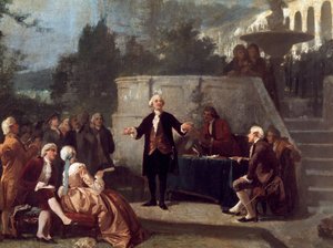 Le dramaturge italien Carlo Goldoni déclare un sonnet devant les membres de la Colonia Alfea dans le jardin Scotto de Pise - Annibale Gatti