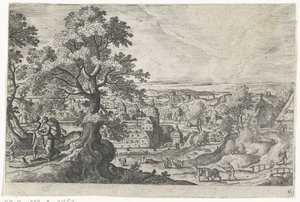 Apollon marchant avec une jeune femme Paysages avec des représentations mythologiques et bibliques (titre de la série)
