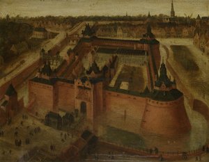 Vue aérienne du château de Vredenburg (Vredeborch) à Utrecht