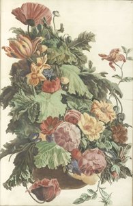 Fleurs et feuilles dans un pot