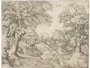 Paysage forestier avec un ruisseau - Anonymous